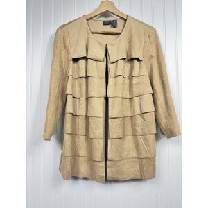 CHICO’S TRAVELERS COLLECTION Size (2) L / 12 FAUX SUEDE TIERED JACKET Camel/Tan